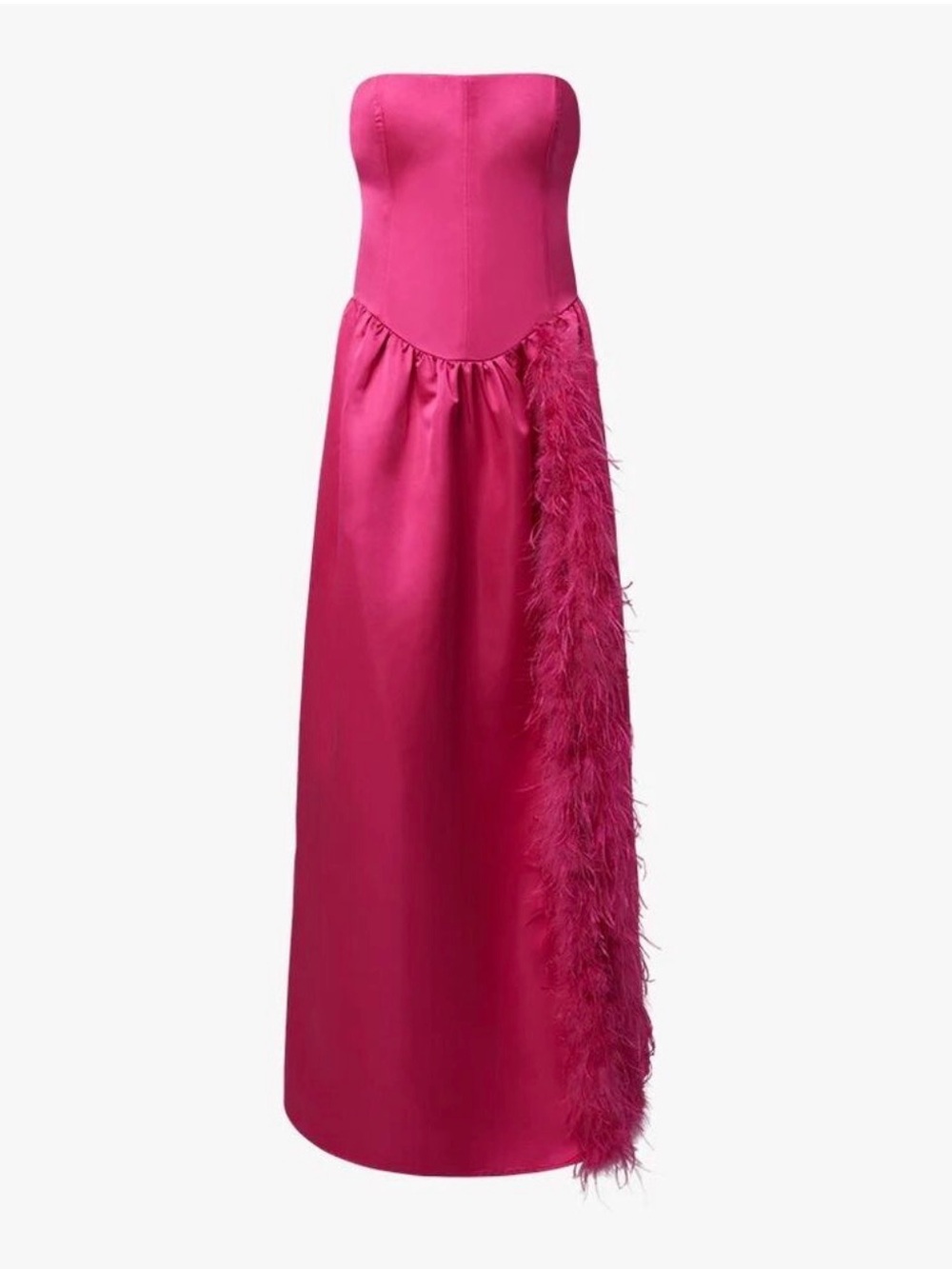 WeWoreWhat Vibrant Hot Pink Corset Dress with Feathers and High Leg Slit Fitted - Picture 4 of 11